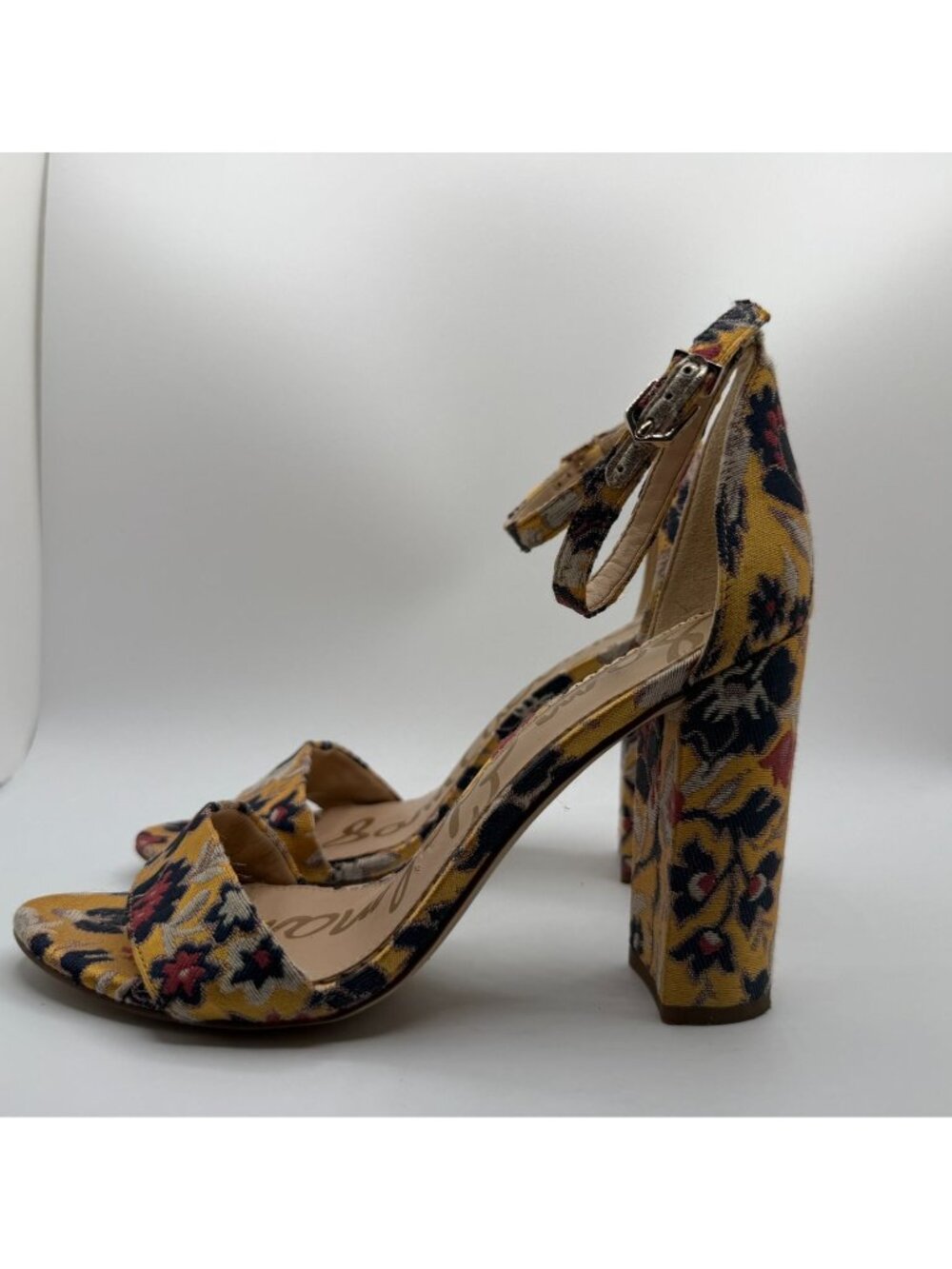 Sam Edelman Yaro Block Heel Sandals Women Size 8M Tuscan Yellow/Multi Floral - Picture 6 of 11